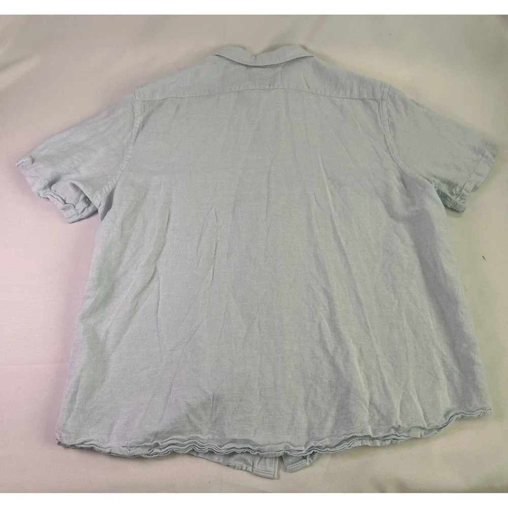Banana Republic Mens XL‎ Linen Slim Fit Blue Short Sleeve Casual Shirt